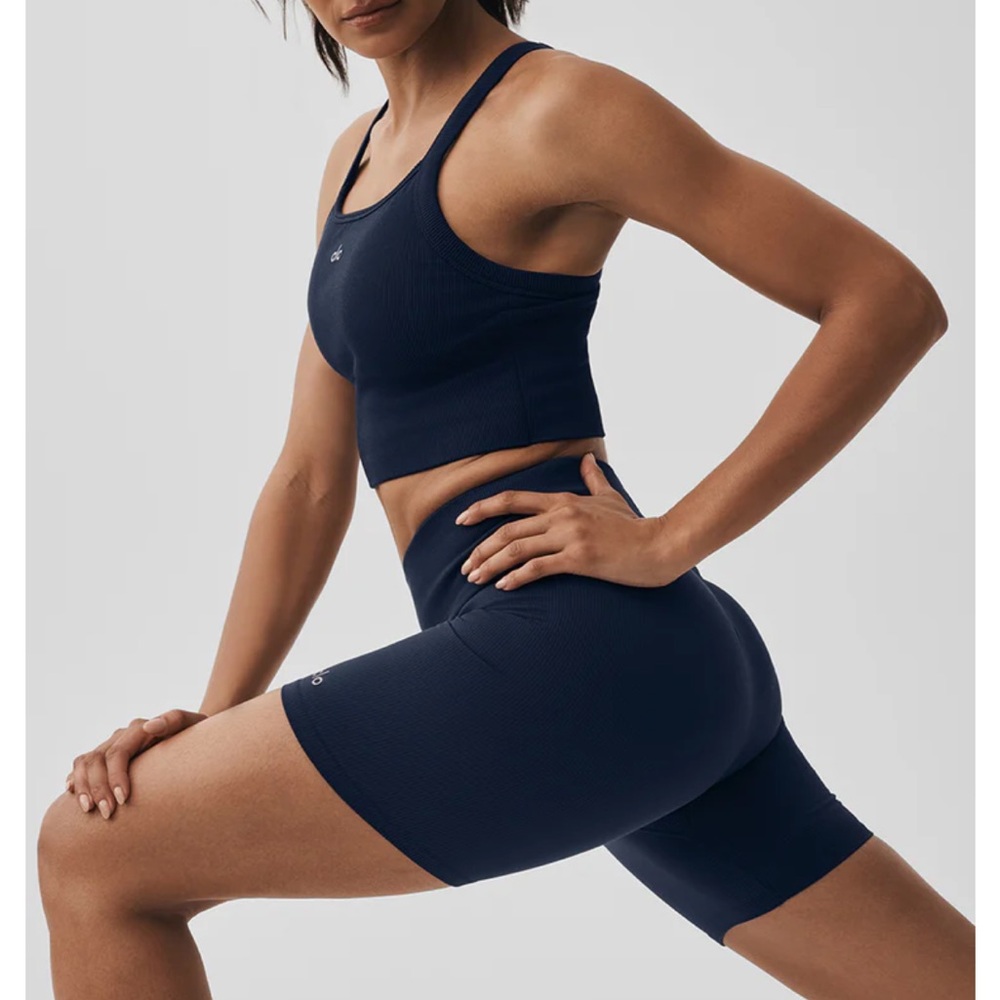 ALO Yoga Navy Ribbed Bike Shorts